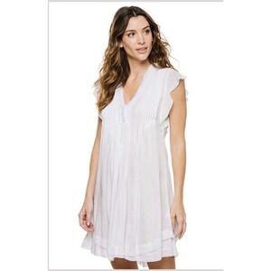 $350 Poupette St. Barth White Women's Sasha Pleated Mini Dress Large NWT